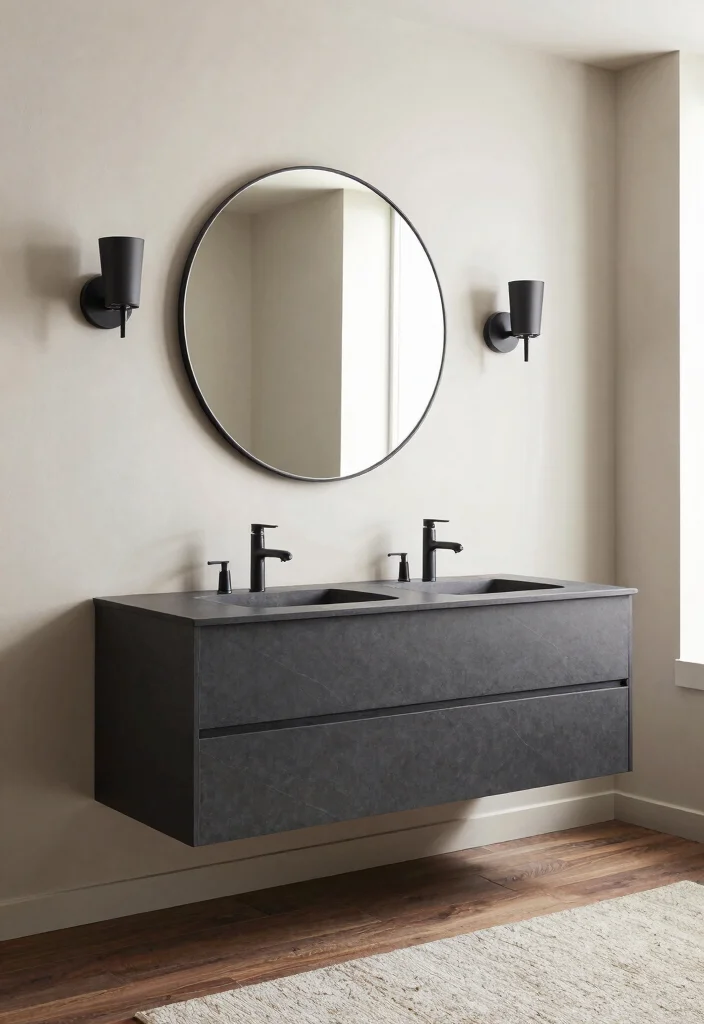 14 Charcoal Bathroom Vanity Ideas With Bold Modern Style - 2. Floating Charcoal Vanities 1