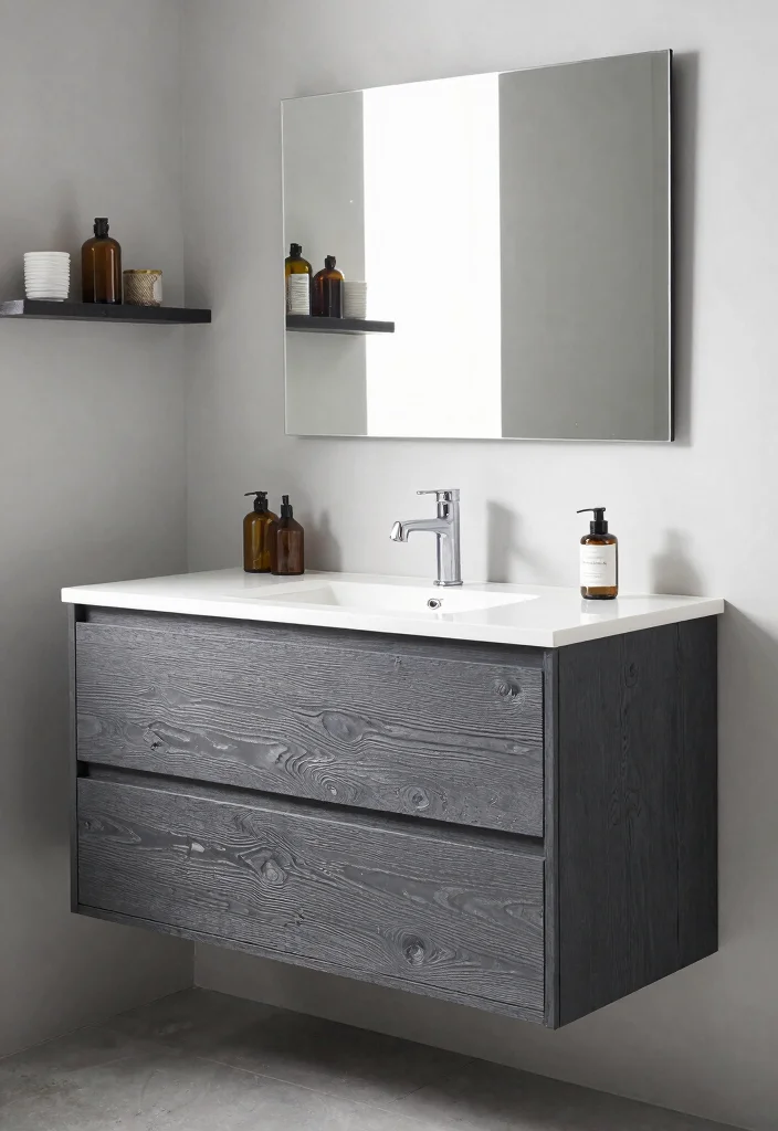 14 Charcoal Bathroom Vanity Ideas With Bold Modern Style - 3. Textured Charcoal Surfaces 1