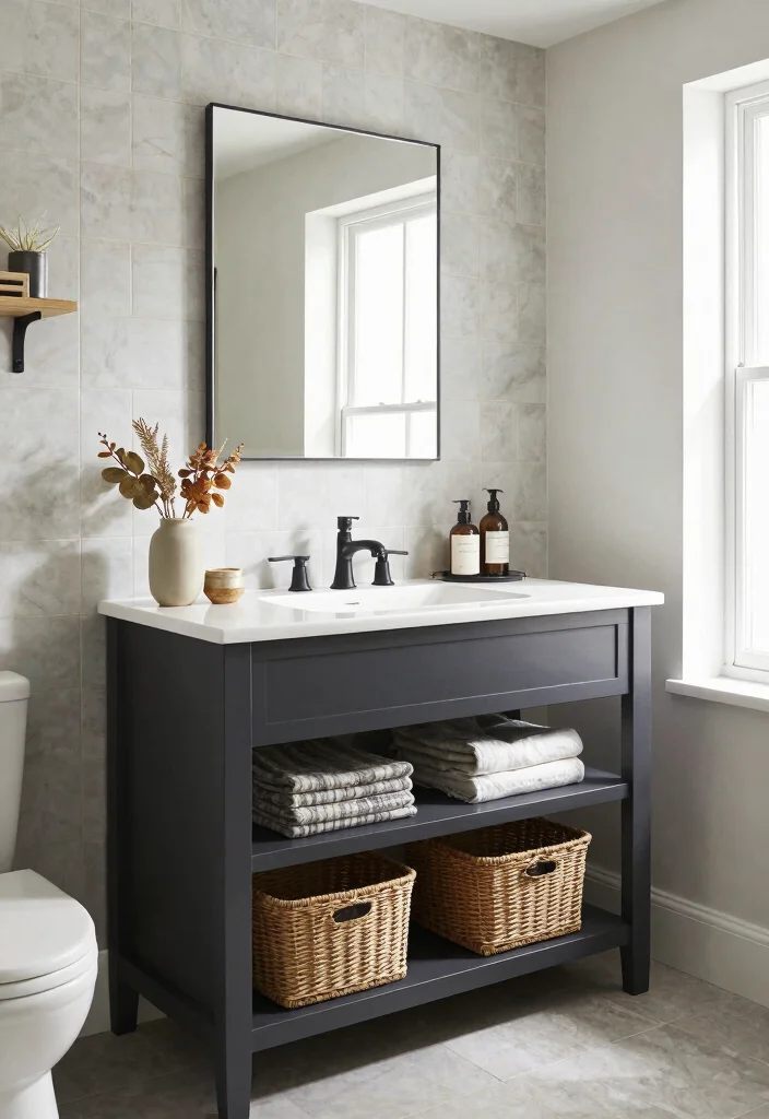 14 Charcoal Bathroom Vanity Ideas With Bold Modern Style - 7. Open Concept Charcoal Vanities 1