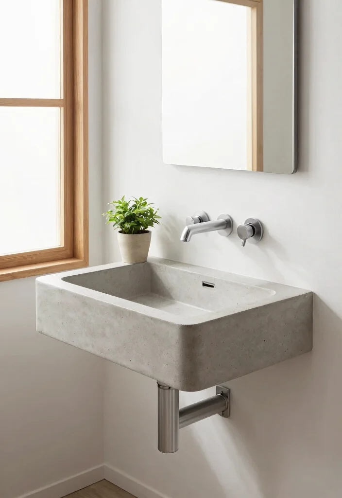 14 Concrete Bathroom Sink Ideas With Industrial Style - 1. Floating Concrete Sink 1