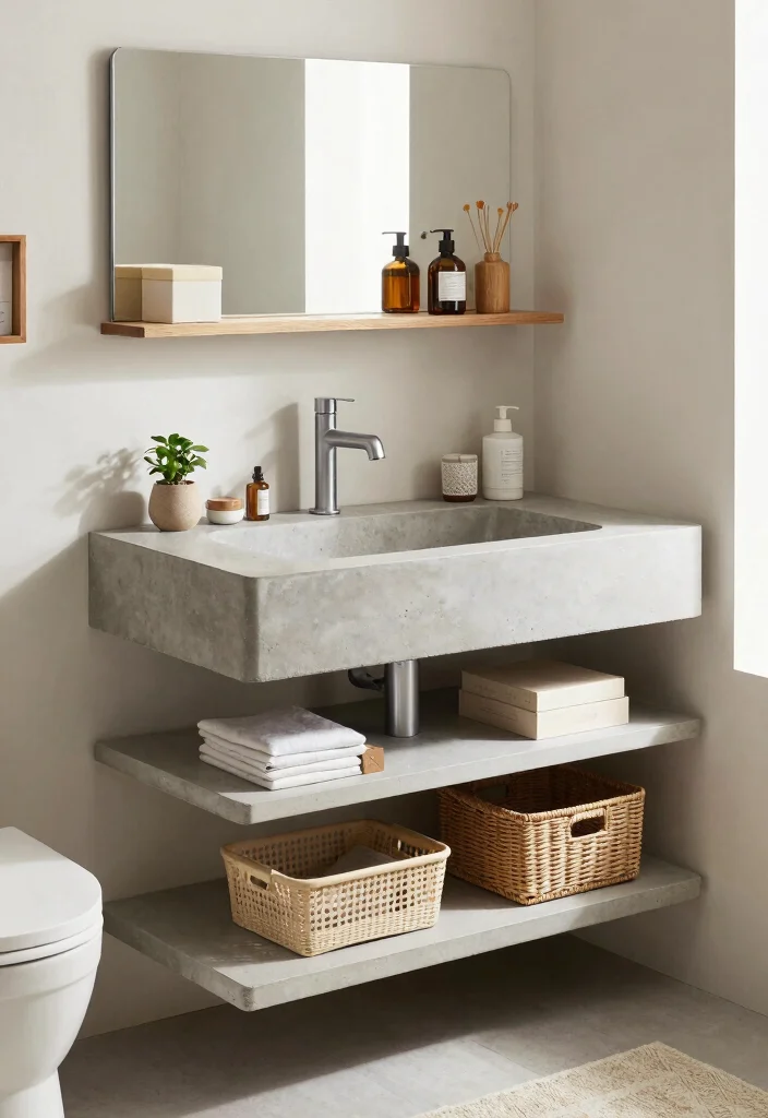 14 Concrete Bathroom Sink Ideas With Industrial Style - 12. Concrete Sink with Built-in Storage 1