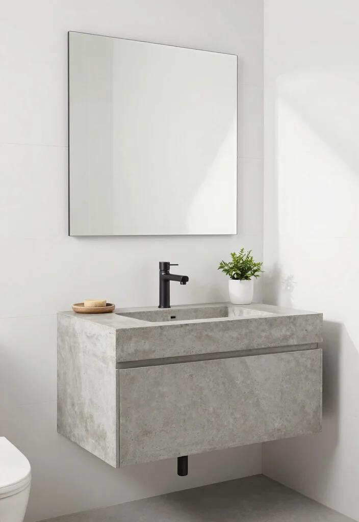 14 Concrete Bathroom Sink Ideas With Industrial Style - 13. Concrete Vanity Sink Combo 1