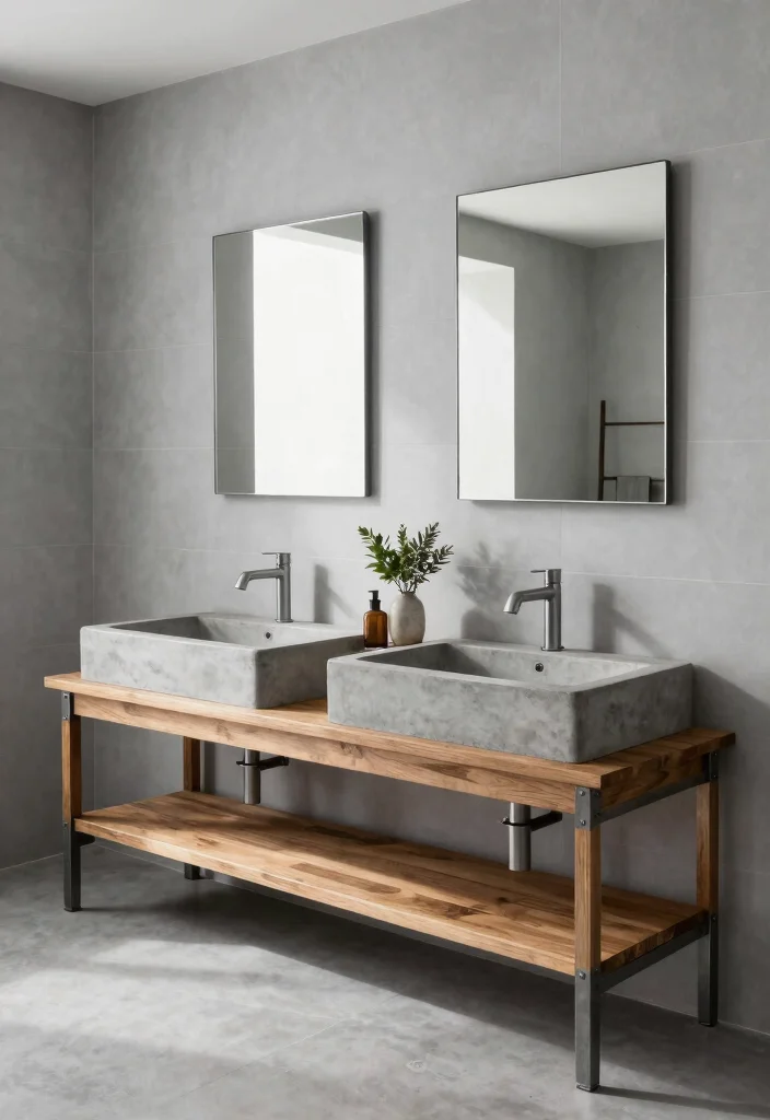 14 Concrete Bathroom Sink Ideas With Industrial Style - 3. Double Concrete Sink 1