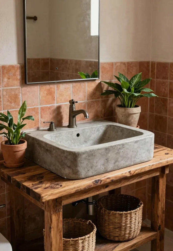14 Concrete Bathroom Sink Ideas With Industrial Style - 4. Rustic Concrete Sink 1