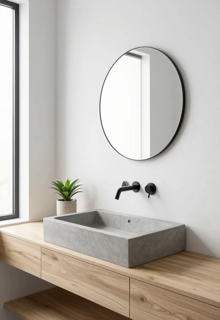 14 Concrete Bathroom Sink Ideas With Industrial Style - 5. Minimalist Concrete Sink 1