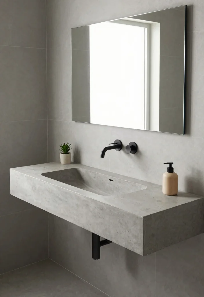 14 Concrete Bathroom Sink Ideas With Industrial Style - 6. Integrated Concrete Sink 1