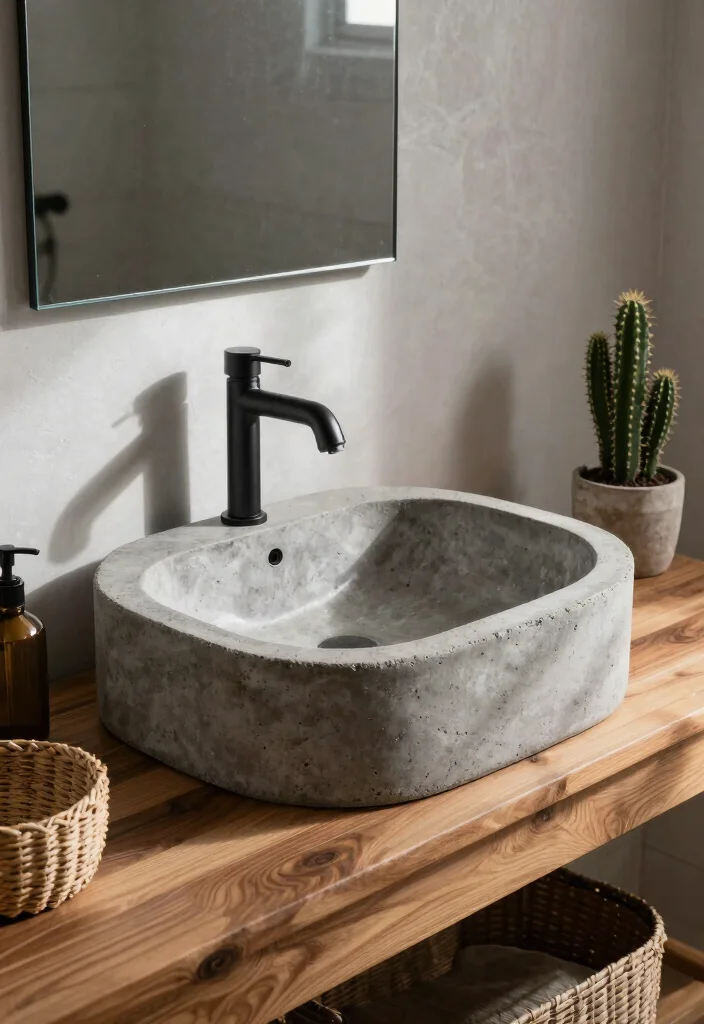 14 Concrete Bathroom Sink Ideas With Industrial Style - 7. Textured Concrete Sink 1