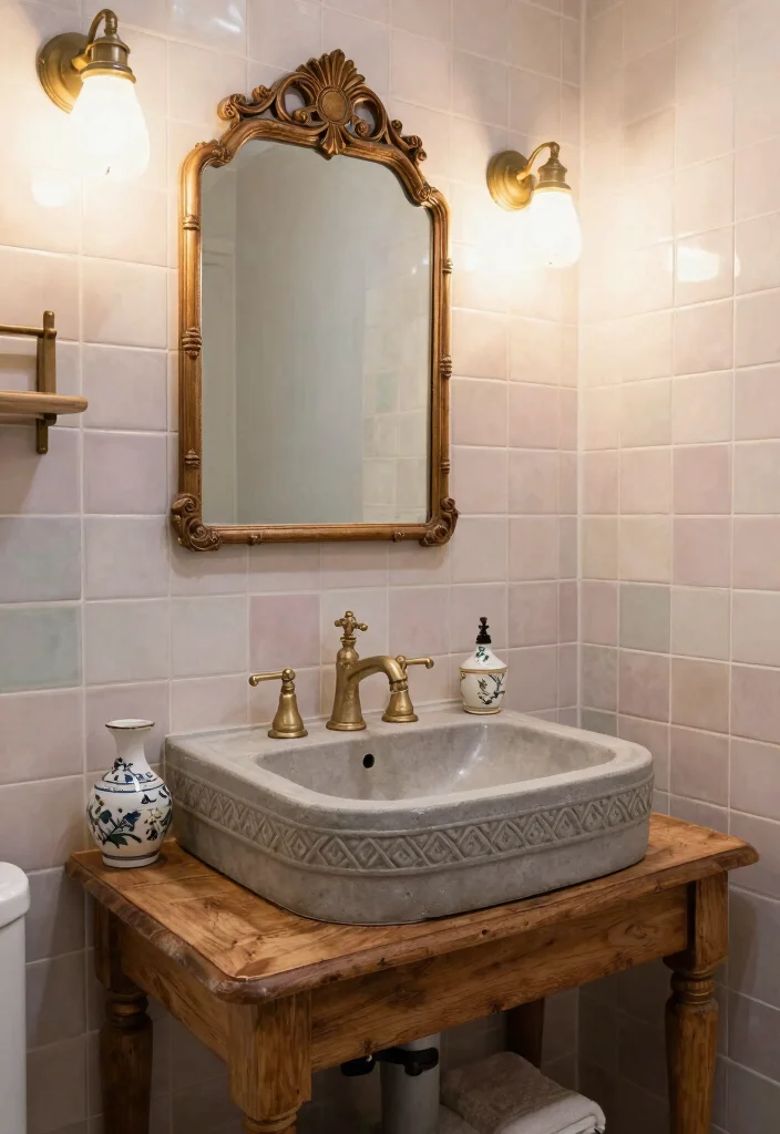 14 Concrete Bathroom Sink Ideas With Industrial Style - 8. Vintage-Style Concrete Sink 1