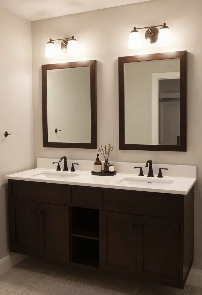 14 Dark Brown Vanity Bathroom Ideas With Rich Warmth - 11. Dual Vanities for Shared Spaces 1