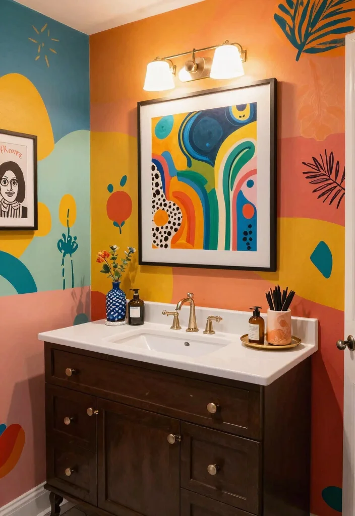 14 Dark Brown Vanity Bathroom Ideas With Rich Warmth - 13. Artistic Flair 1