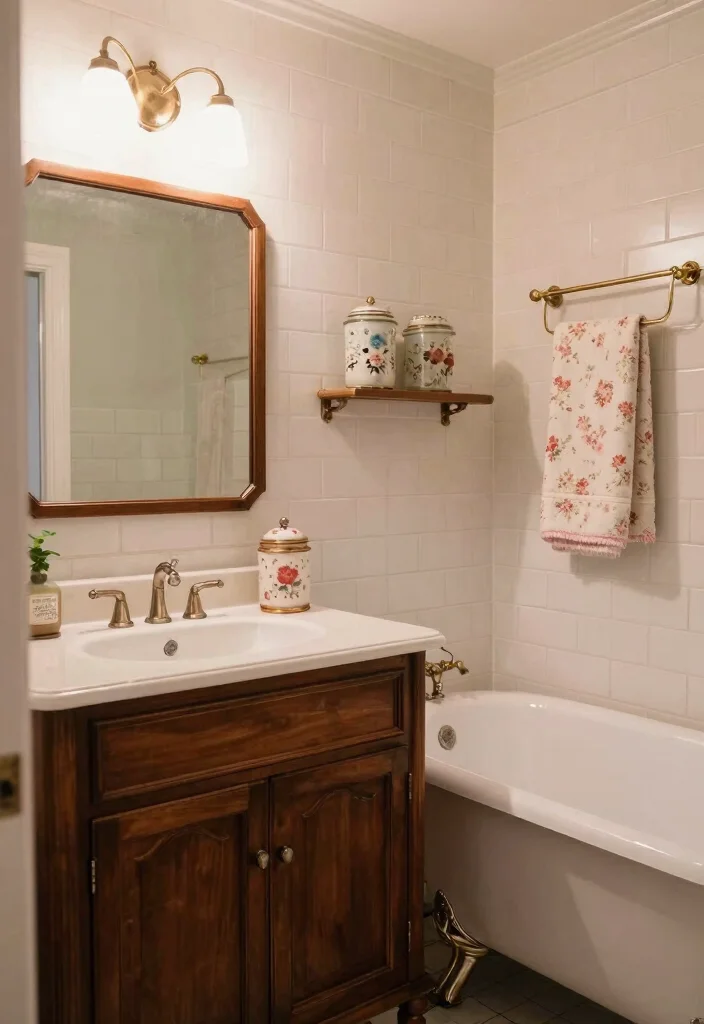 14 Dark Brown Vanity Bathroom Ideas With Rich Warmth - 6. Vintage Charm 1