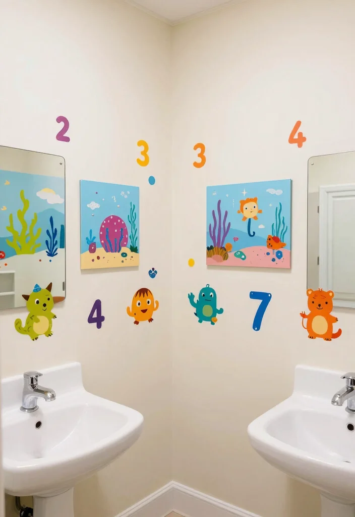 14 Daycare Bathroom Ideas That Are Kid Friendly And Fun - 4. Playful Wall Art 1