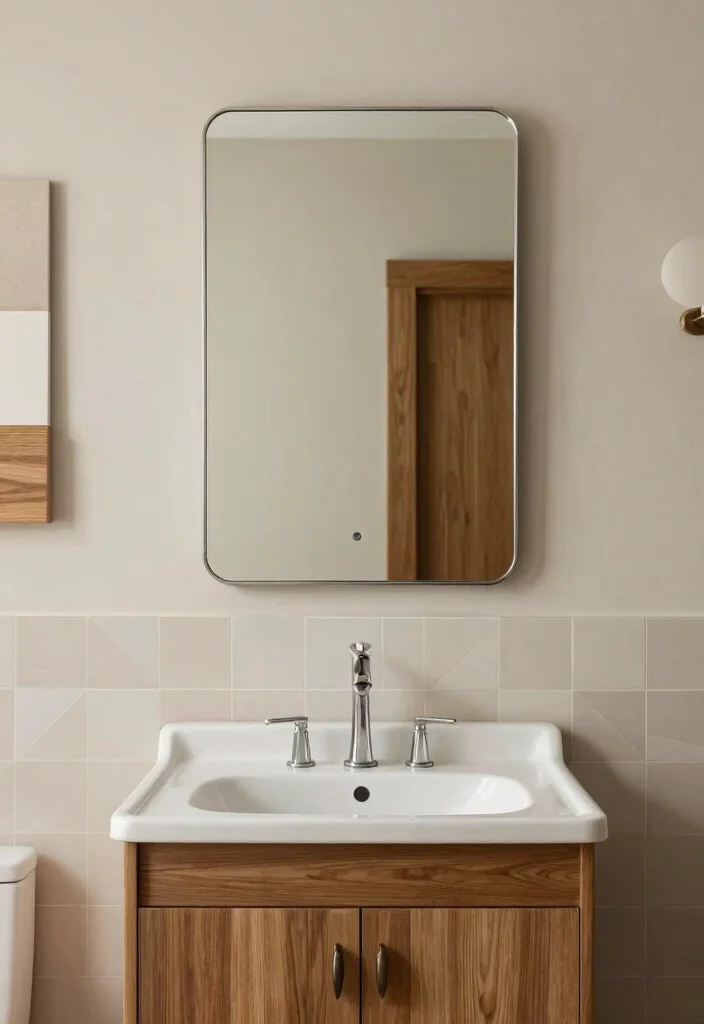 14 Framed Bathroom Mirror Ideas With Classic Style - 12. Mid-Century Modern Frame 1