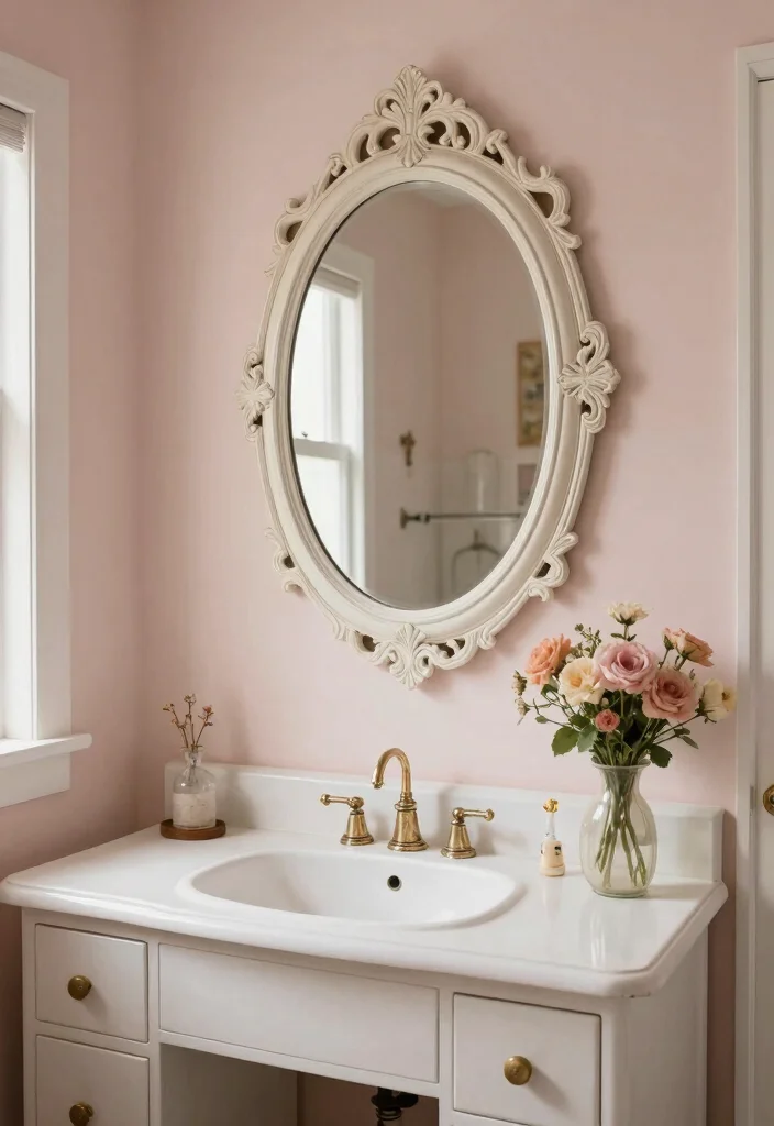 14 Framed Bathroom Mirror Ideas With Classic Style - 3. Vintage Oval Mirror 1