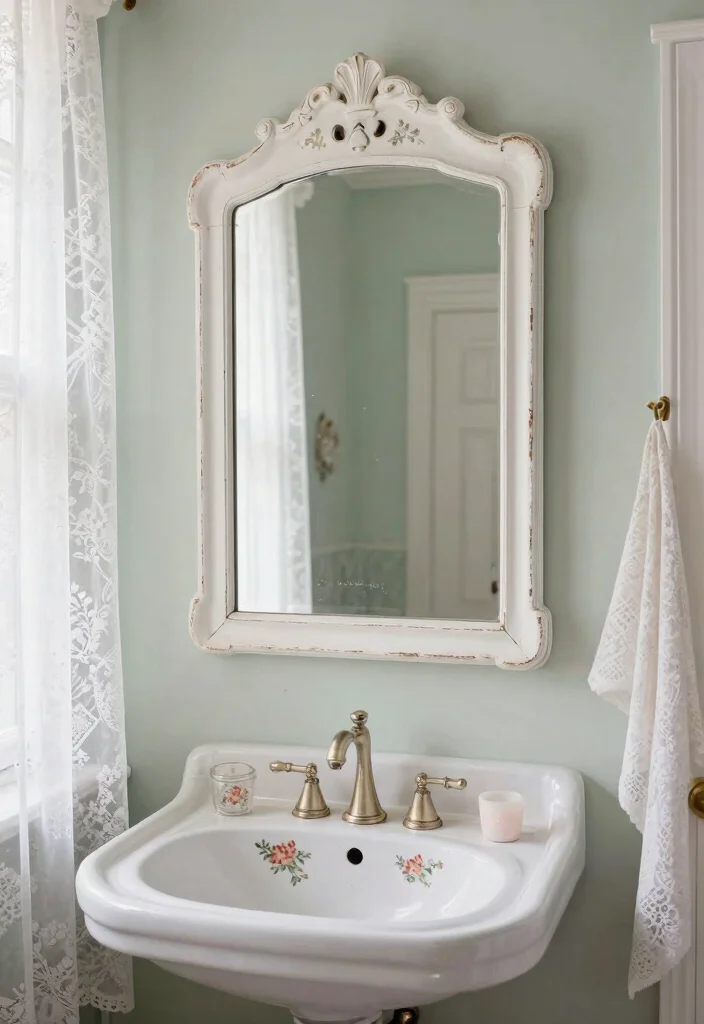 14 Framed Bathroom Mirror Ideas With Classic Style - 6. Shabby Chic Frame 1