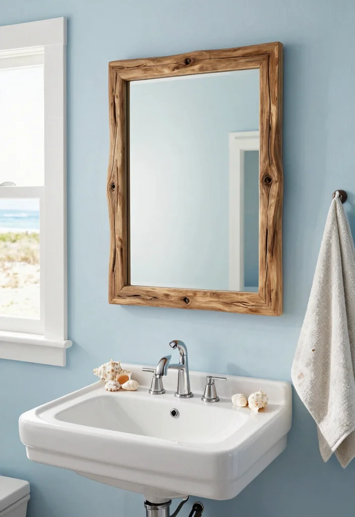 14 Framed Bathroom Mirror Ideas With Classic Style - 8. Coastal Inspired Frame 1