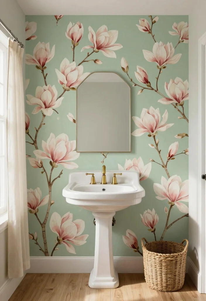 14 Magnolia Bathroom Ideas Inspired By Modern Farmhouse Style - 1. Floral Accent Wall 1