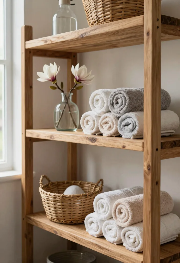 14 Magnolia Bathroom Ideas Inspired By Modern Farmhouse Style - 5. Natural Wood Shelving 1