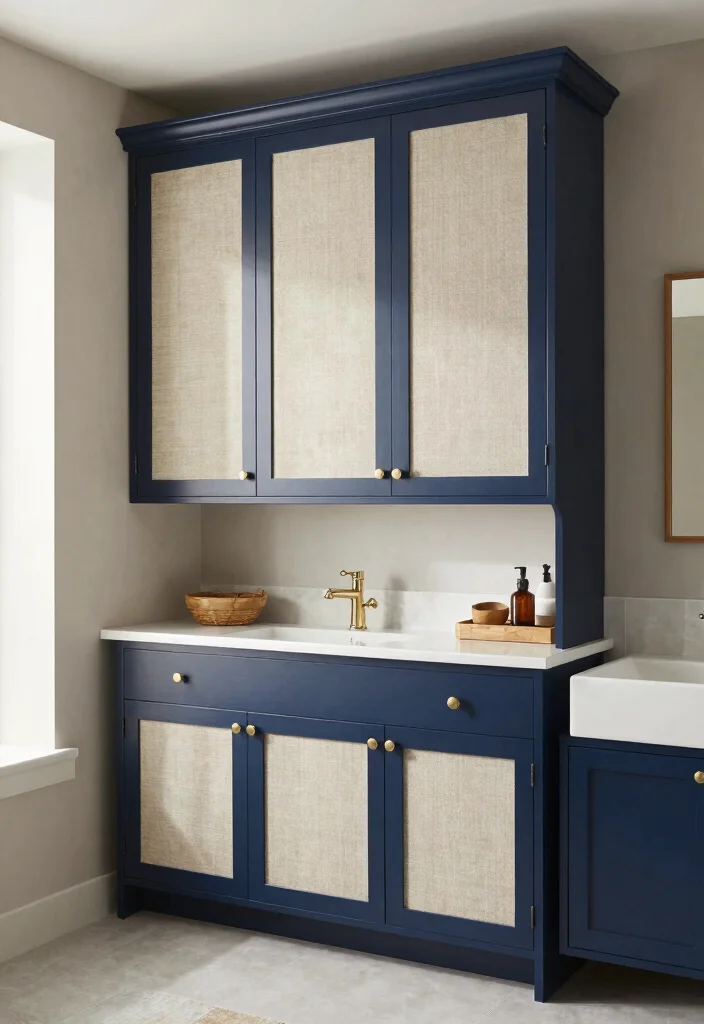 14 Navy Bathroom Cabinet Ideas With Deep Colour - 12. Soft Neutrals 1