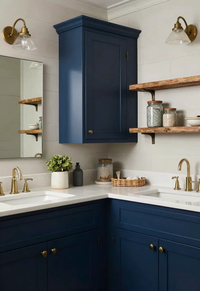 14 Navy Bathroom Cabinet Ideas With Deep Colour - 8. Farmhouse Style 1