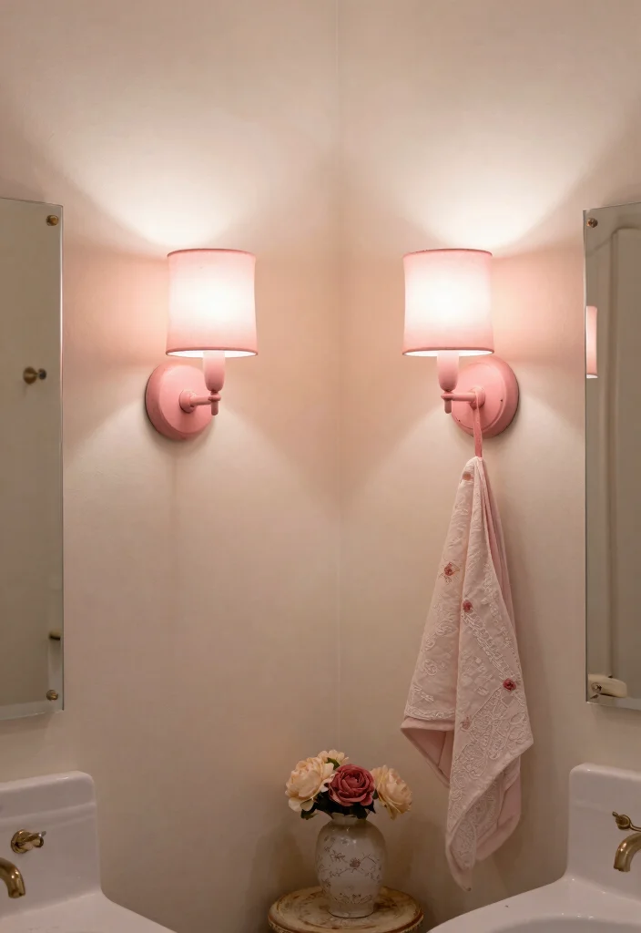 14 Vanity Sconce Bathroom Ideas For Perfect Lighting - 13. Soft Pink Glow 1