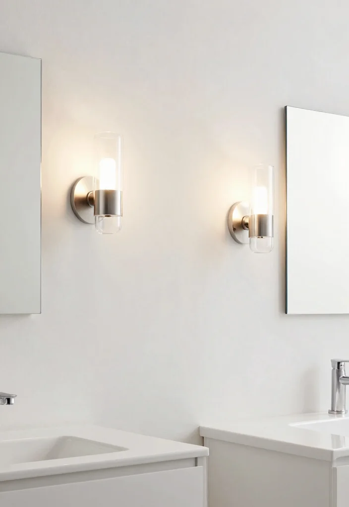 14 Vanity Sconce Bathroom Ideas For Perfect Lighting - 9. Modern Glass and Metal 1