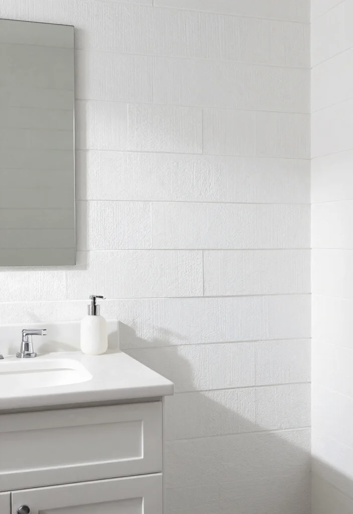 14 White Vanity Bathroom Ideas With Bright Clean Style - 10. Textured Wall Finishes 1