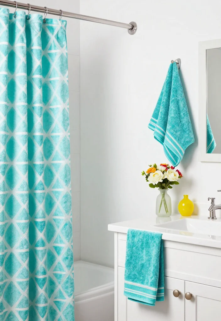 14 White Vanity Bathroom Ideas With Bright Clean Style - 11. Bright Colored Accessories 1