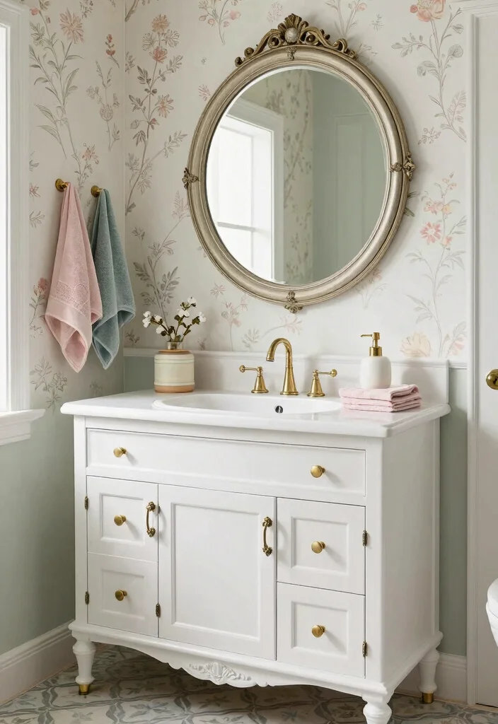 14 White Vanity Bathroom Ideas With Bright Clean Style - 2. Vintage-Inspired White Vanities 1