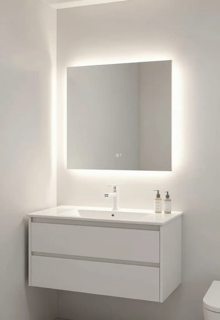 14 White Vanity Bathroom Ideas With Bright Clean Style - 5. Integrated Lighting Designs 1