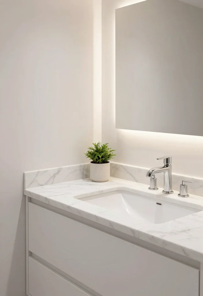 14 White Vanity Bathroom Ideas With Bright Clean Style - 7. Luxurious Marble Surfaces 1