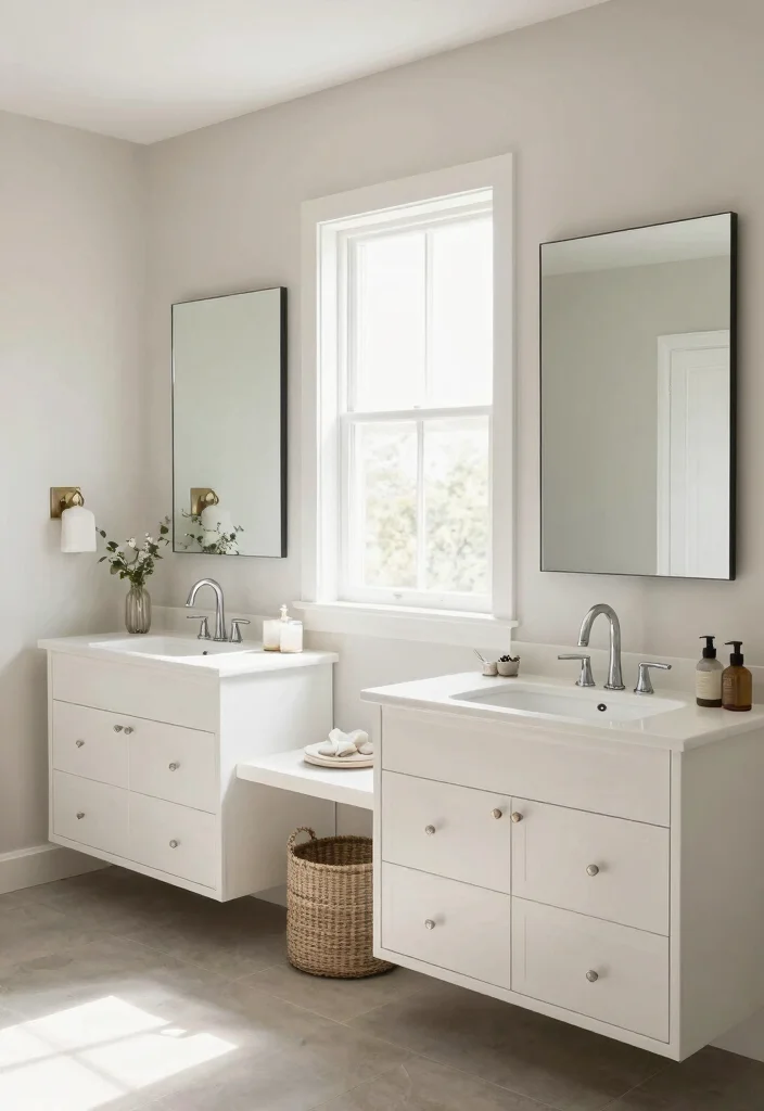 14 White Vanity Bathroom Ideas With Bright Clean Style - 8. Dual Vanities for a Spacious Feel 1