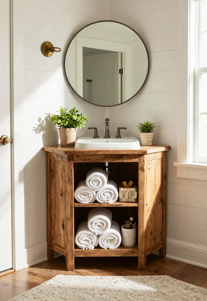 15 Bathroom Corner Cabinet Ideas For Extra Storage - 1. Rustic Wood Charm 1