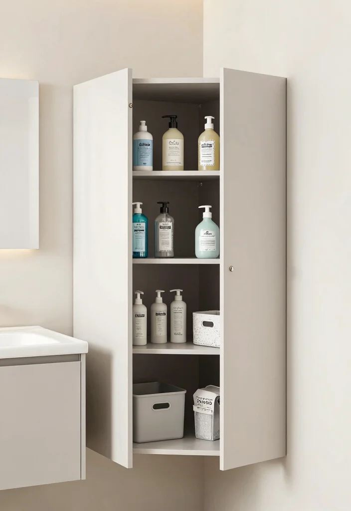 15 Bathroom Corner Cabinet Ideas For Extra Storage - 12. Pull-Out Corner Cabinet 1
