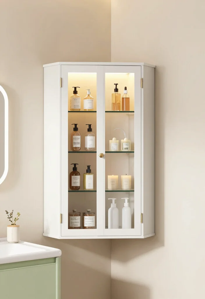 15 Bathroom Corner Cabinet Ideas For Extra Storage - 6. Glass Front Cabinets 1