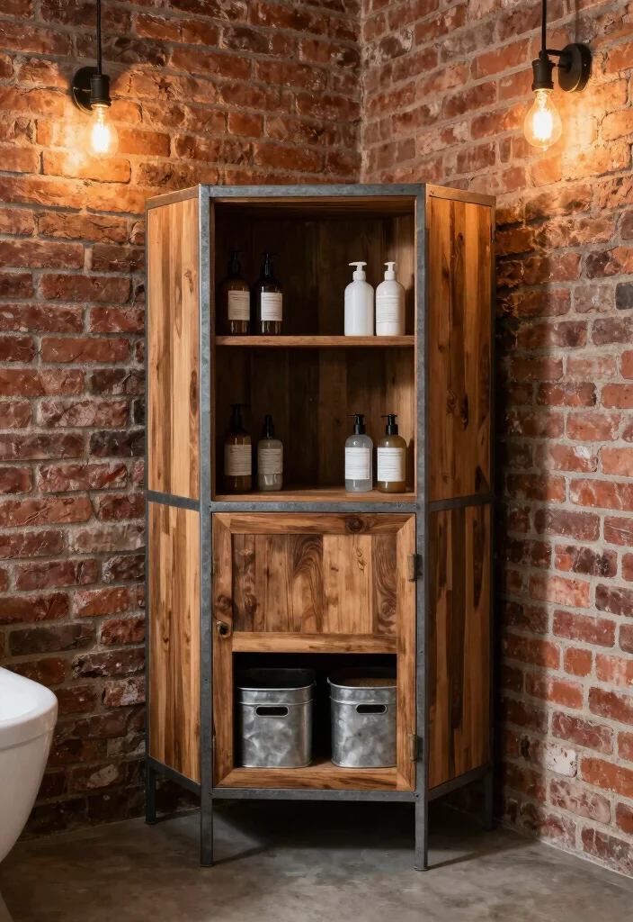 15 Bathroom Corner Cabinet Ideas For Extra Storage - 7. Industrial Style Cabinets 1