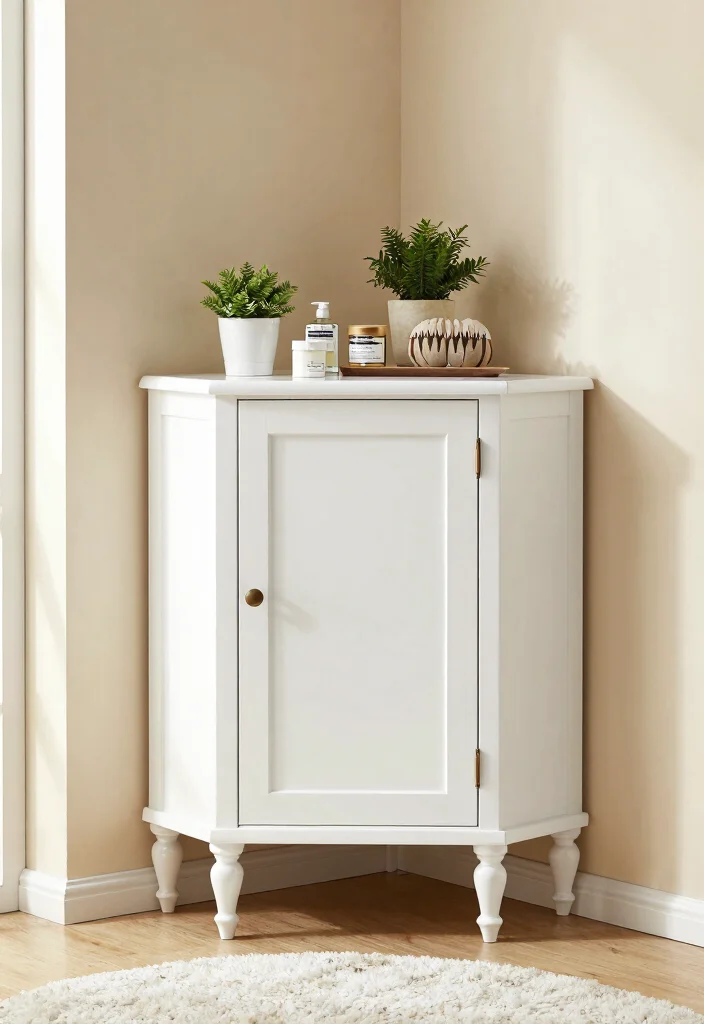 15 Bathroom Corner Cabinet Ideas For Extra Storage - 8. Elegant Corner Cabinet with Legs 1