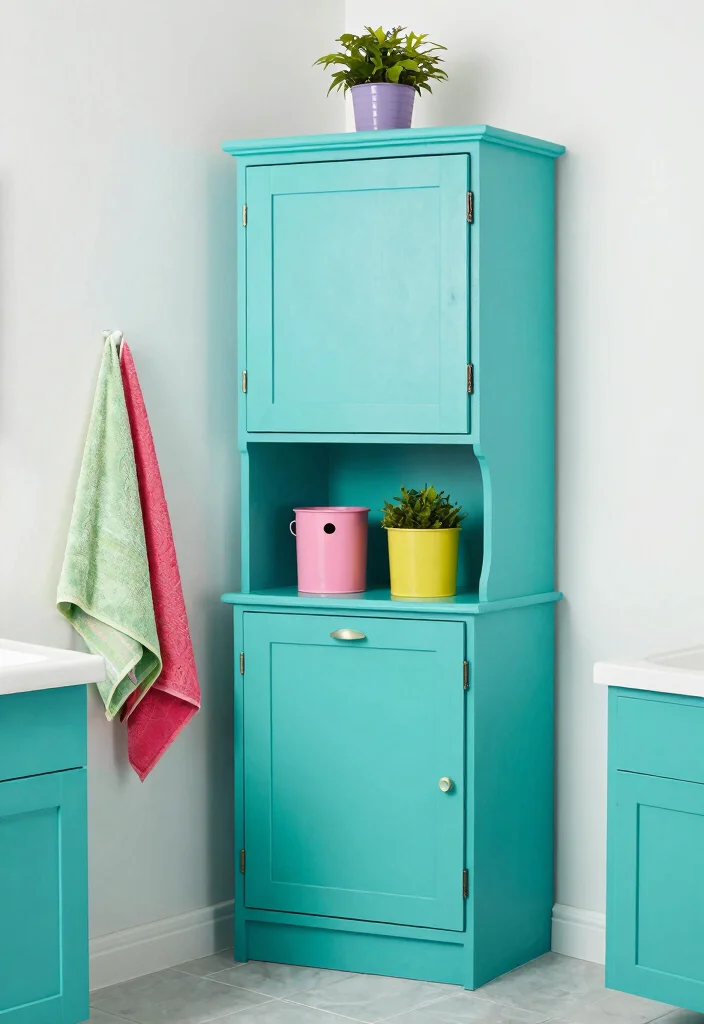15 Bathroom Corner Cabinet Ideas For Extra Storage - 9. Painted Accent Cabinets 1