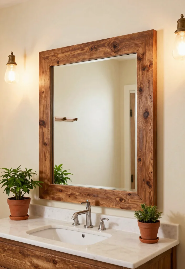 15 Bathroom Mirror Makeover Ideas For Instant Impact - 1. Rustic Wood Frame 1