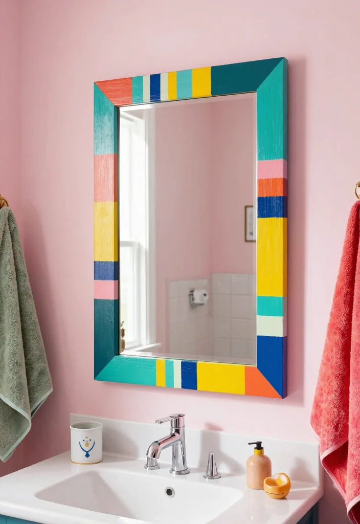 15 Bathroom Mirror Makeover Ideas For Instant Impact - 11. Artistic Painted Frame 1