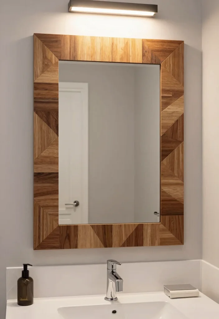 15 Bathroom Mirror Makeover Ideas For Instant Impact - 5. Geometric Wood Paneling 1