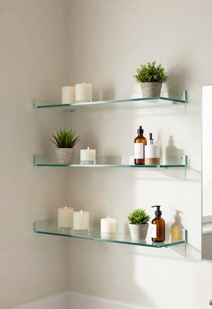 15 Bathroom Shelf Ideas For Smart Vertical Storage - 9. Glass Shelves: Contemporary Elegance 1