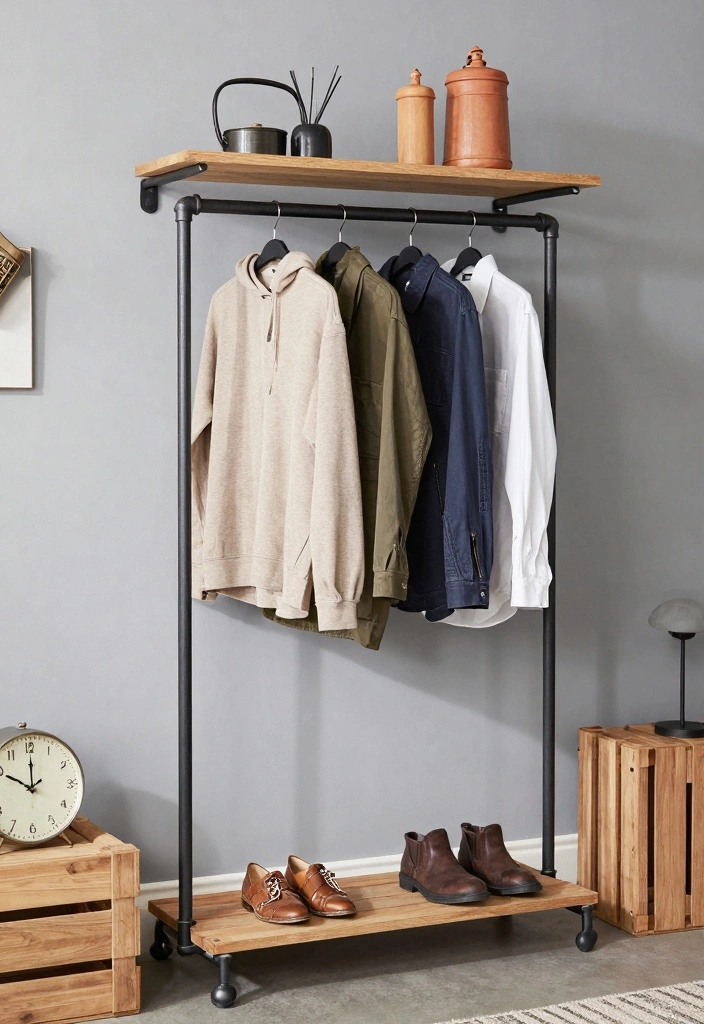 15 Clothing Rack Ideas Bedroom Stylish Open Storage - 1. Industrial Pipe Rack 1