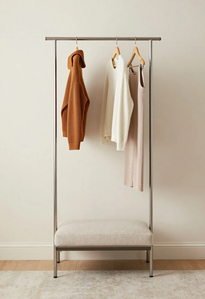 15 Clothing Rack Ideas Bedroom Stylish Open Storage - 12. Multi-Functional Rack with Seating 1