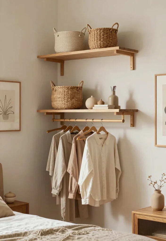 15 Clothing Rack Ideas Bedroom Stylish Open Storage - 2. Floating Shelves with a Rail 1
