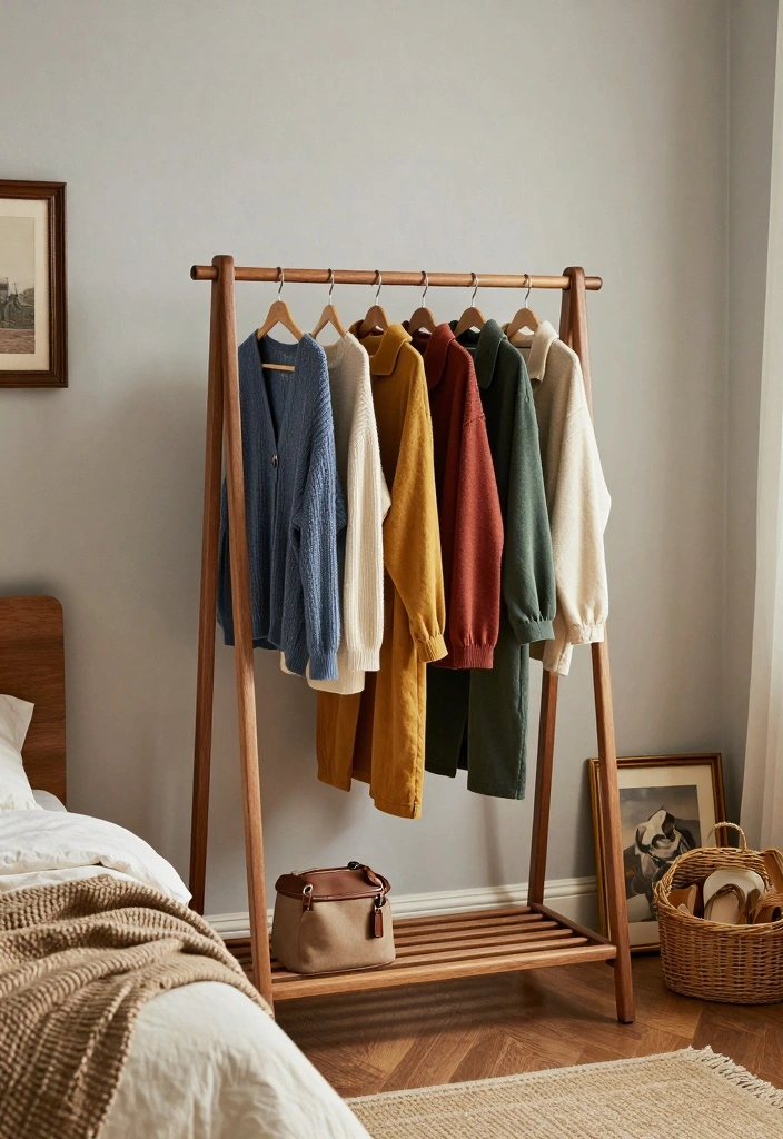 15 Clothing Rack Ideas Bedroom Stylish Open Storage - 5. Vintage Wooden Rack 1