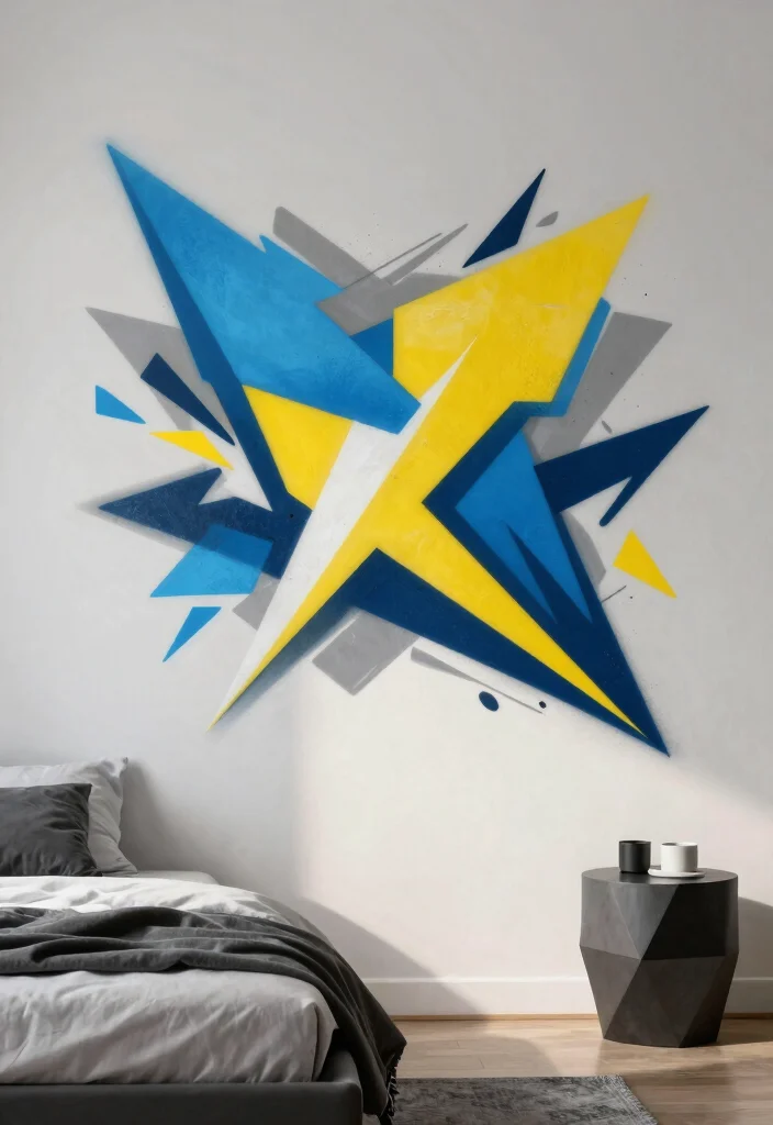 15 Graffiti Wall Art Bedroom Ideas Bold Urban Vibes - 11. Artistic Wall Murals with Geometric Shapes 1
