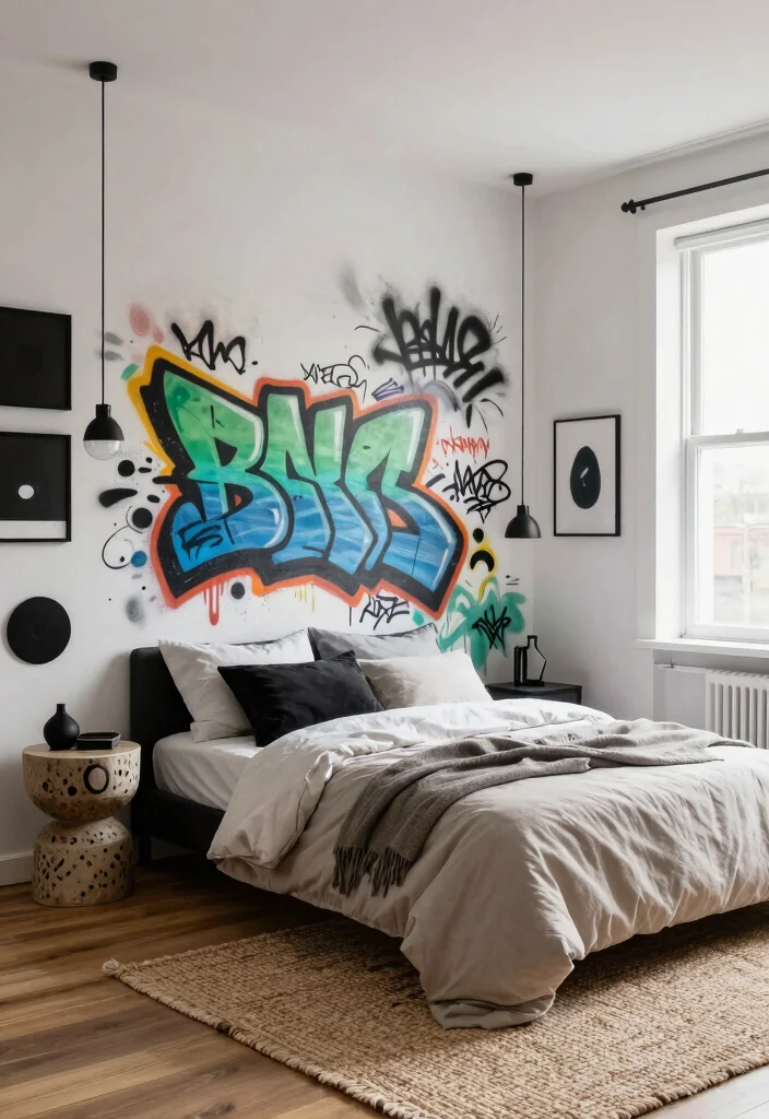 15 Graffiti Wall Art Bedroom Ideas Bold Urban Vibes - 2. Accent Wall with Graffiti Art 1