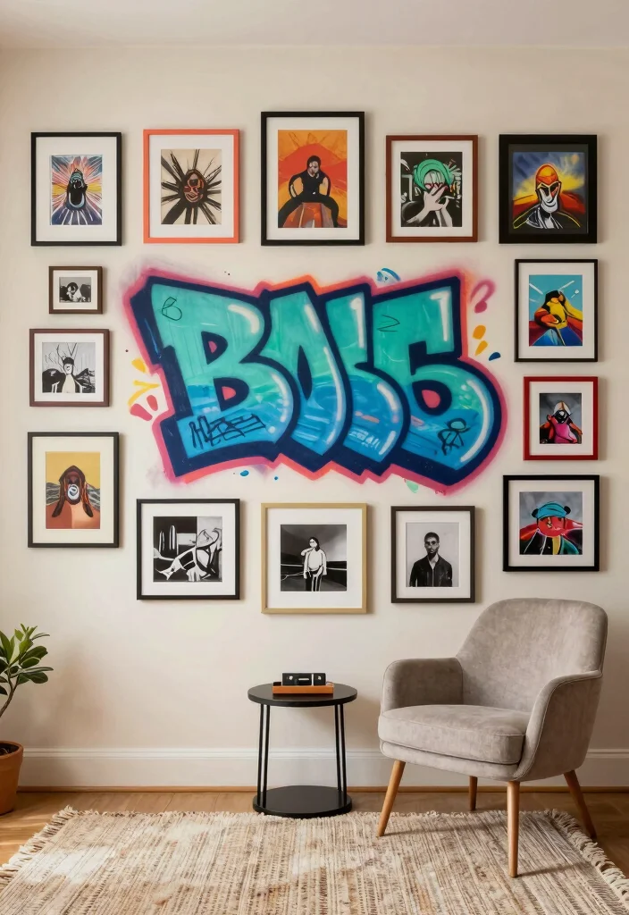 15 Graffiti Wall Art Bedroom Ideas Bold Urban Vibes - 5. Layered Wall Art Display 1
