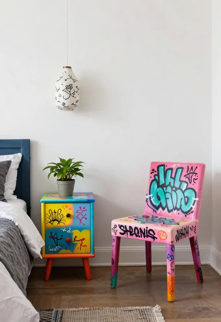 15 Graffiti Wall Art Bedroom Ideas Bold Urban Vibes - 8. Upcycled Furniture with Graffiti 1